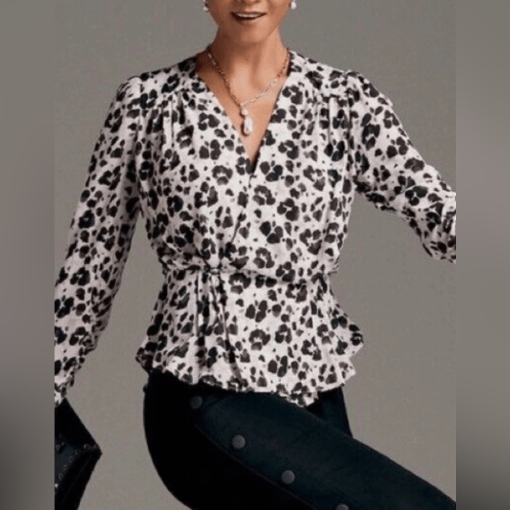Black and White Long Sleeve Peplum Blouse